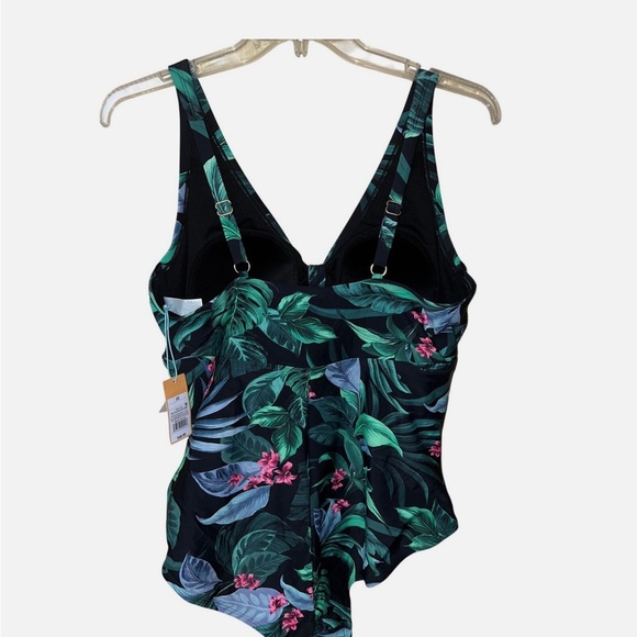 Kona Sol Green and Pink Tropical One Piece Swimsuit - Picture 6 of 10